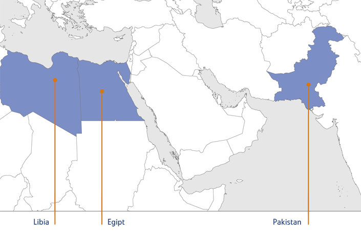 ilustracja: mapa - wschód (Pakistan, Egipt, Libia)