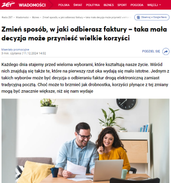 nagłówek publikacji na stronie wiadomości.radiozet.pl