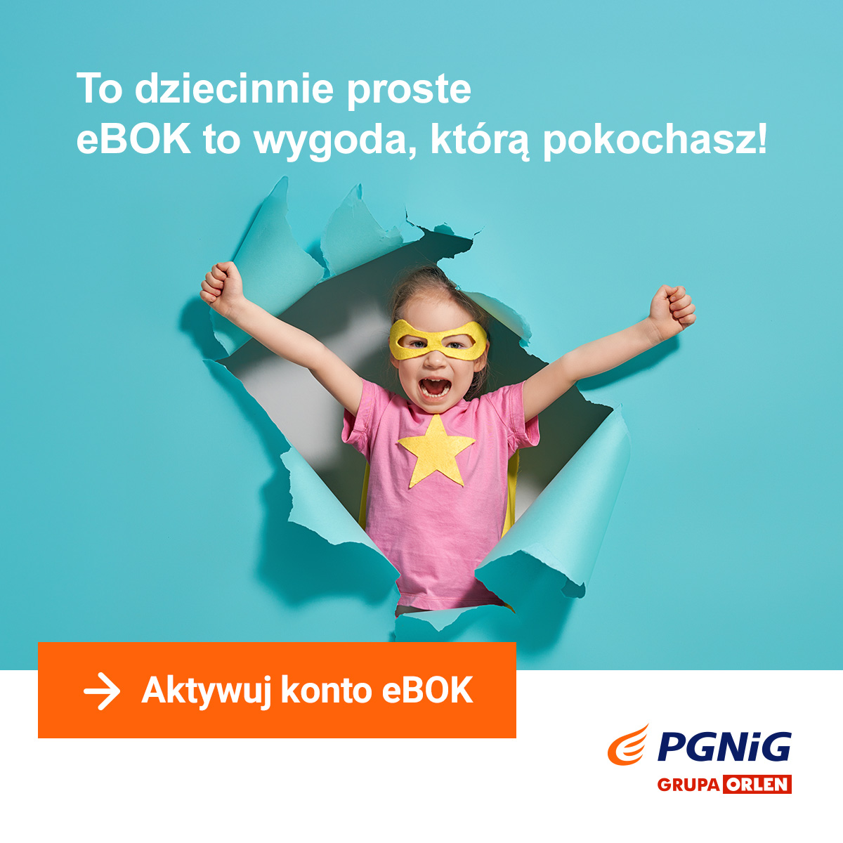 banner z dzieckiem przebranym za superbohatera - to dziecinnie proste, eBOK to wygoda, która pokochasz