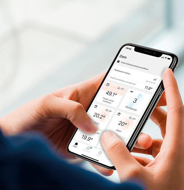 Smartfon wyświetlający interfejs aplikacji ViCare.