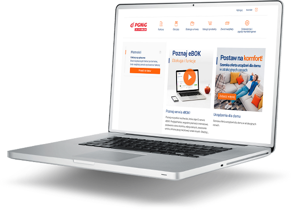 Laptop, na którego ekranie wyświetla się strona eBOK
